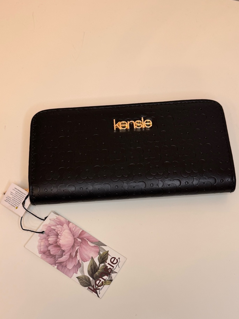 Kensie Black Embossed Zip Wallet with Gold Hardware and Logo
